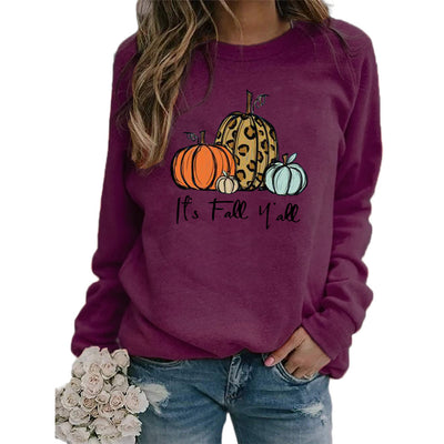 Amazon Pumpkin Print Round Neck Long Sleeve Women's Sweatshirt